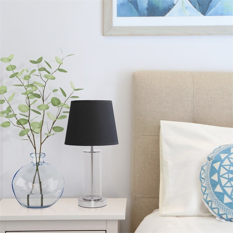 Simple Designs Encased Metal and Clear Glass Table Lamp Brushed Nickel and Black