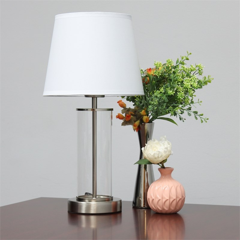 Simple Designs Encased Metal and Clear Glass Table Lamp Brushed Nickel and White