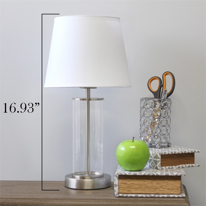 Simple Designs Encased Metal and Clear Glass Table Lamp Brushed Nickel and White