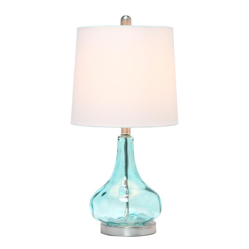 Lalia Home Rippled Glass Table Lamp with Fabric Shade Blue