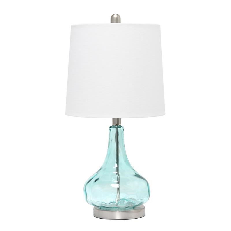 Lalia Home Rippled Glass Table Lamp with Fabric Shade Blue