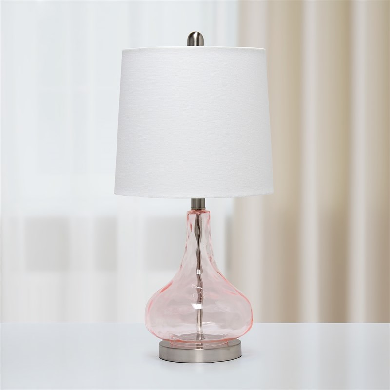 Lalia Home Rippled Glass Table Lamp with Fabric Shade Rose Quartz