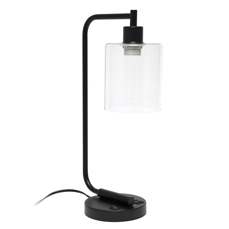 Lalia Home Modern Iron Desk Lamp with USB Port and Glass Shade Black