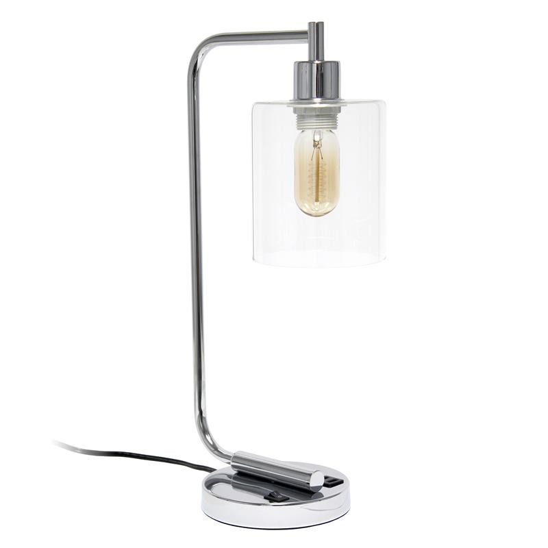 Lalia Home Modern Iron Desk Lamp with USB Port and Glass Shade Chrome