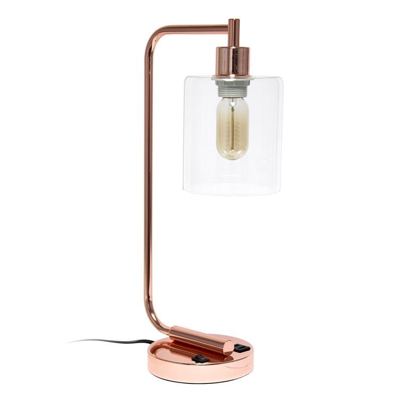 Lalia Home Modern Metal Desk Lamp with USB Port and Glass Shade Rose Gold