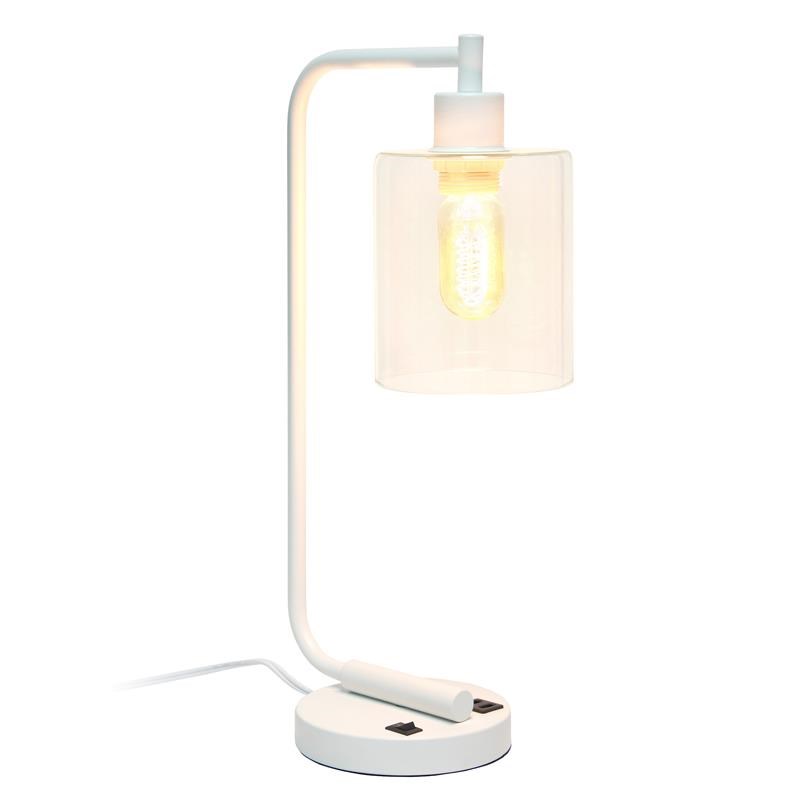 Lalia Home Modern Iron Desk Lamp with USB Port and Glass Shade White