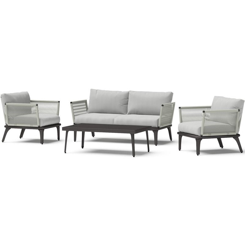 RST Brands Evanon 4pc Powder-Coated Aluminum Outdoor Rope Seating Set in Gray