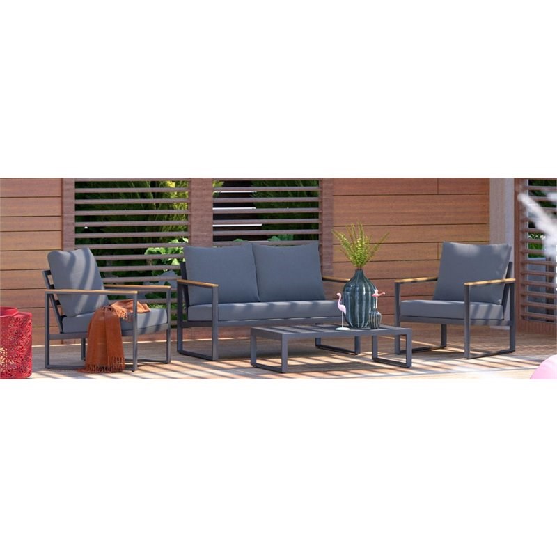 RST Brands Enro 4pc Powder-Coated Iron Outdoor Seating Set in Gray