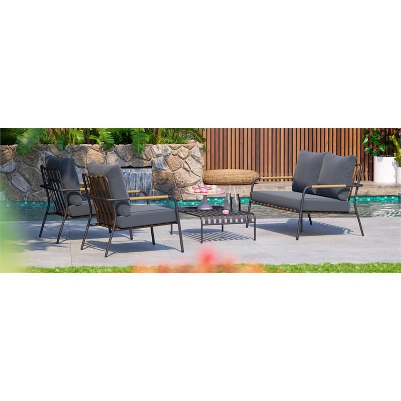 RST Brands Lunen 4pc Powder-Coated Iron Outdoor Seating Set in Gray