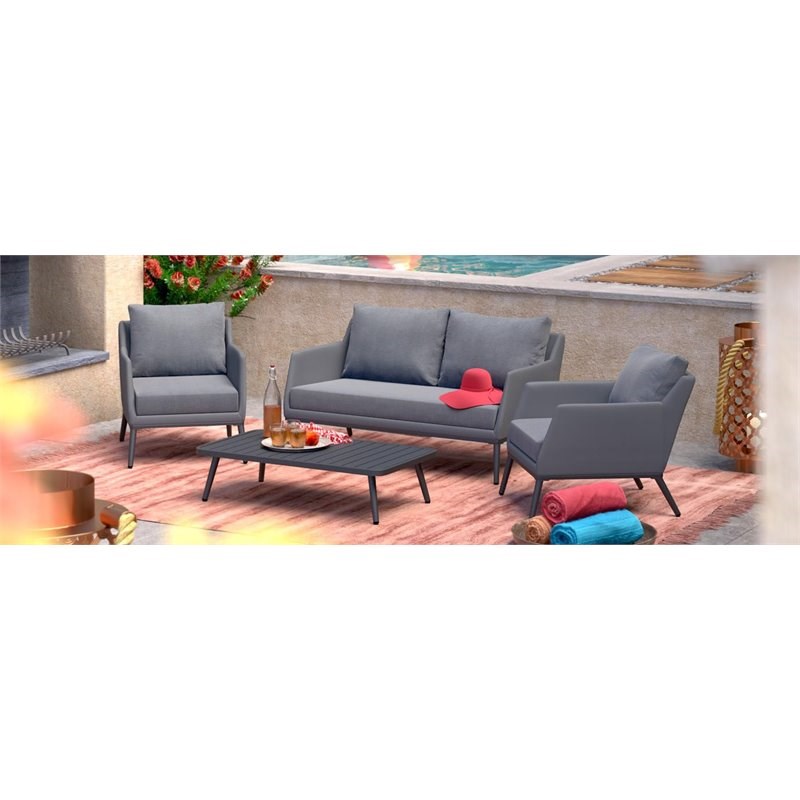 RST Brands Gaveni 4pc Powder-Coated Iron Outdoor Seating Set in Gray