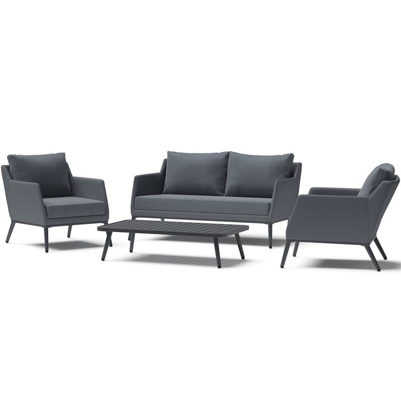 RST Brands Gaveni 4pc Powder-Coated Iron Outdoor Seating Set in Gray
