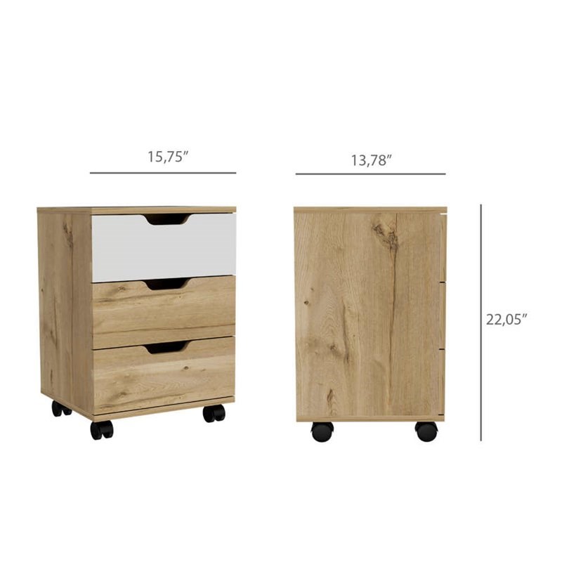RST Brands Lindon MDF 3-Drawer Filing Cabinet in Oak and White Veneer