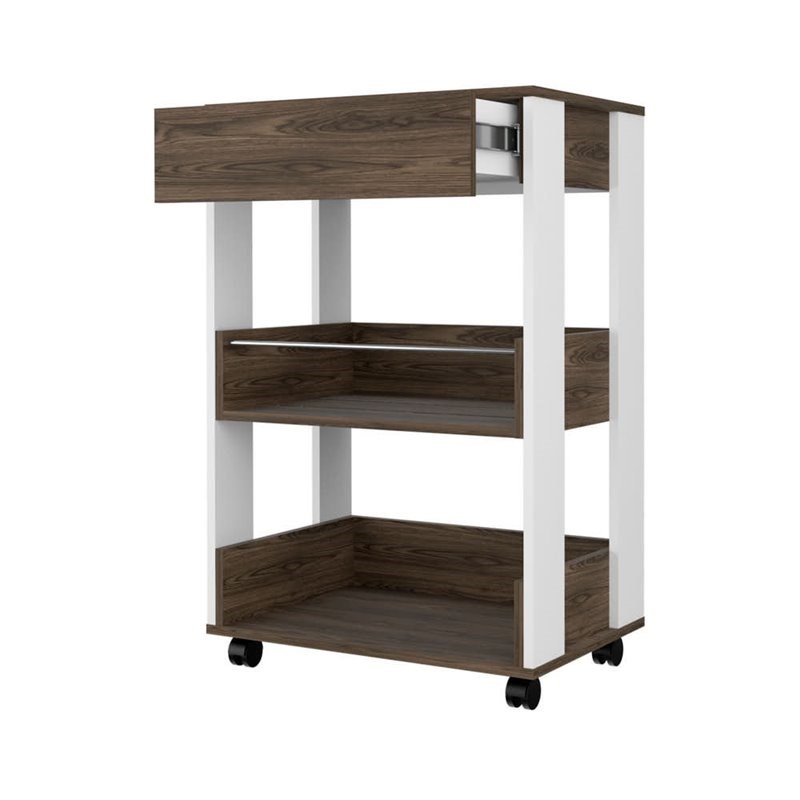 RST Brands Lindon Kitchen Rolling Cart in Walnut and White Veneer