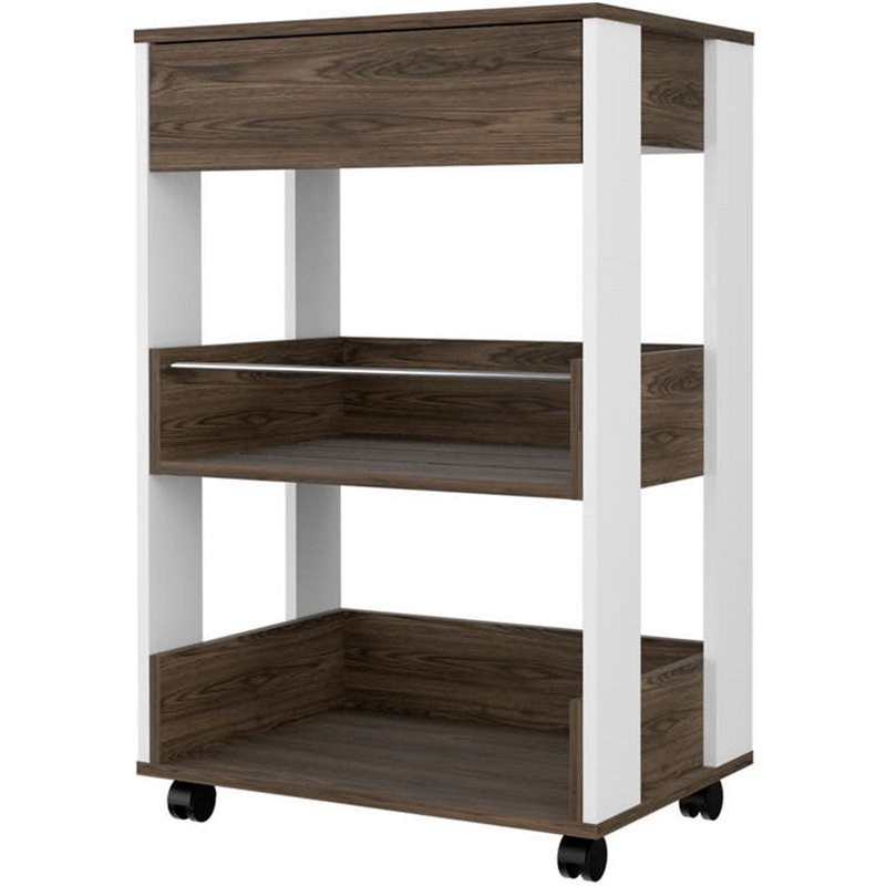 RST Brands Lindon Kitchen Rolling Cart in Walnut and White Veneer