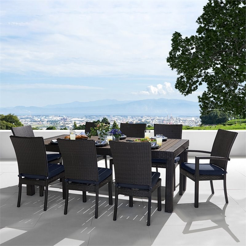 RST Brands Deco 9-piece Aluminum Wicker and Fabric Outdoor Dining Set in Blue