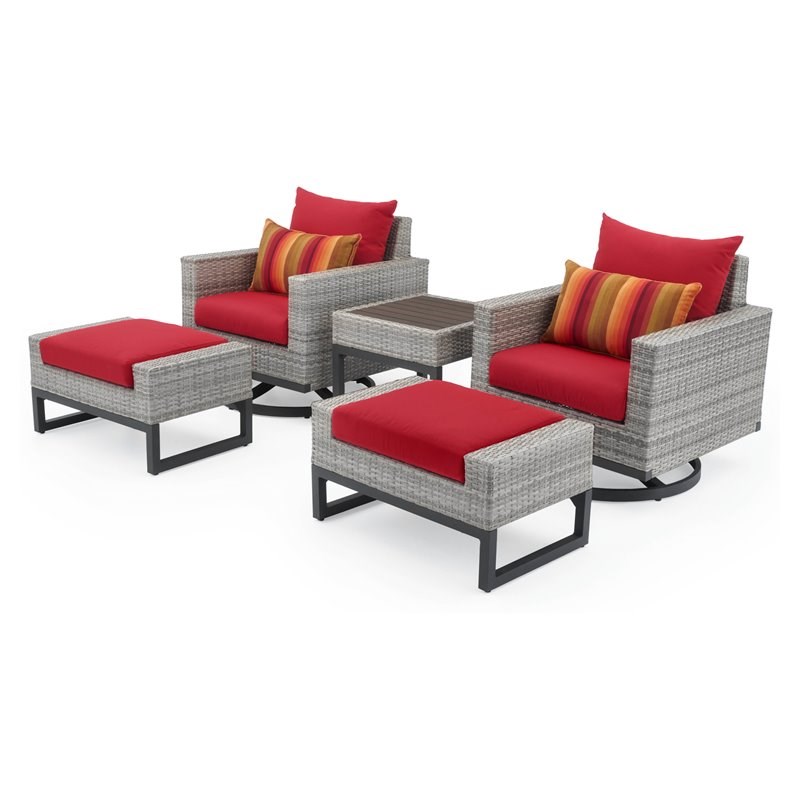 RST Brands Milo 5-piece Aluminum Outdoor Motion Club Set in Sunset Red/Gray