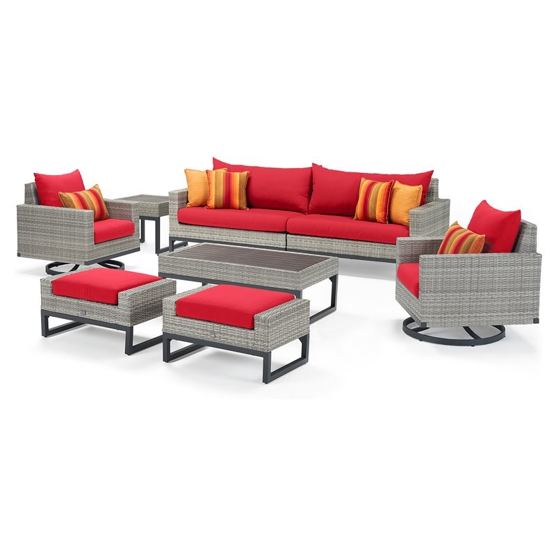RST Brands Milo 8-piece Aluminum Outdoor Motion Seating Set in Sunset Red/Gray