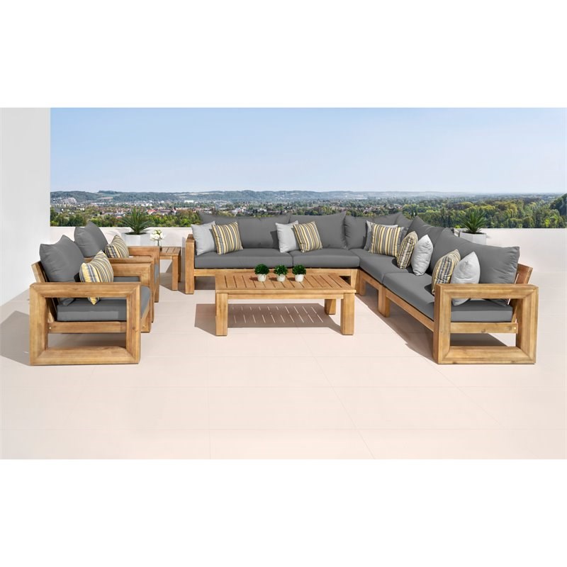 RST Brands Benson 9-piece Wood and Fabric Outdoor Seating Set in Charcoal Gray