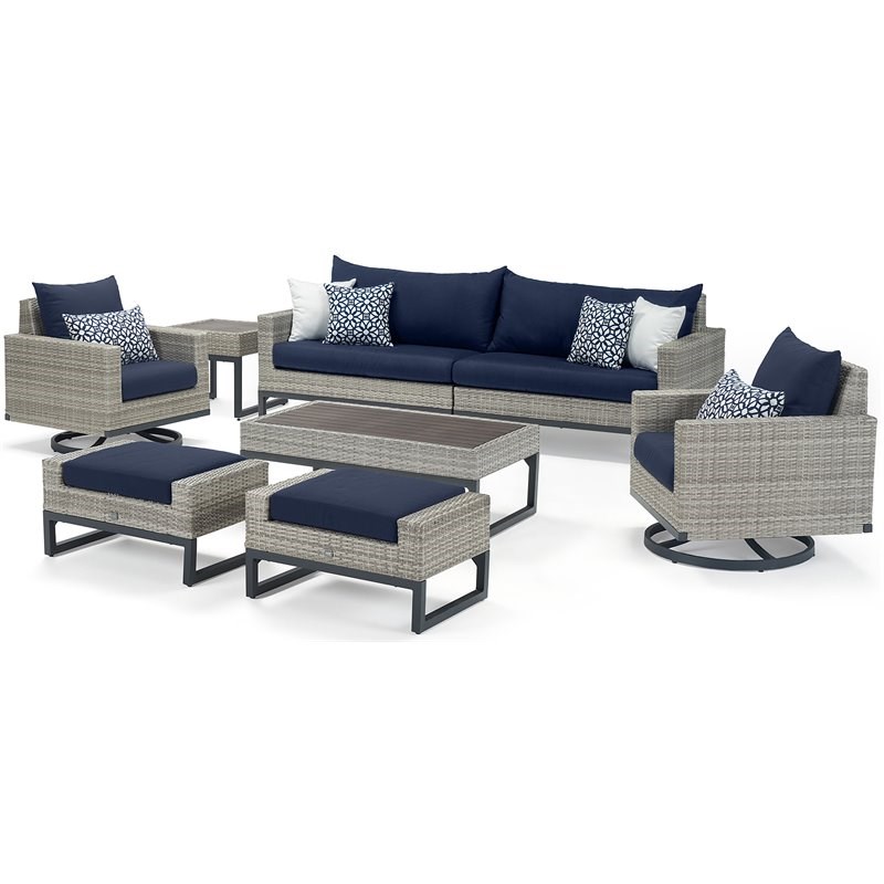 RST Brands Milo 8-piece Aluminum Outdoor Motion Seating Set in Navy Blue/Gray