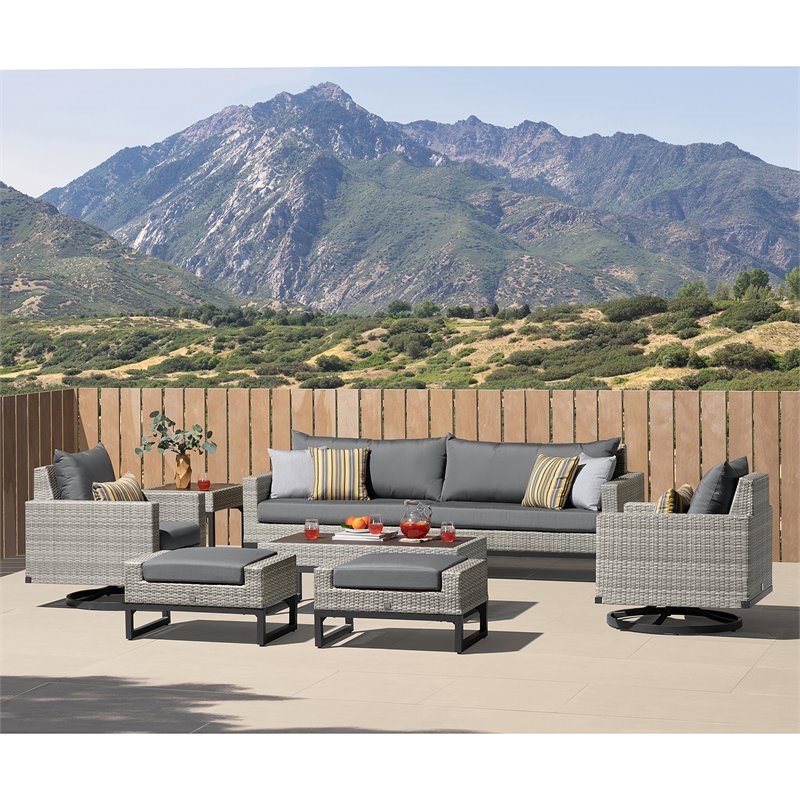 RST Brands Milo 8-piece Aluminum Outdoor Motion Seating Set - Charcoal Gray