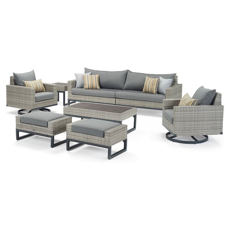 RST Brands Milo 8-piece Aluminum Outdoor Motion Seating Set - Charcoal Gray
