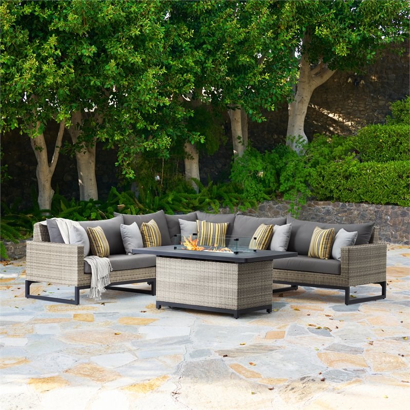 RST Brands Milo 6-piece Aluminum Outdoor Fire Sectional Set in Charcoal Gray