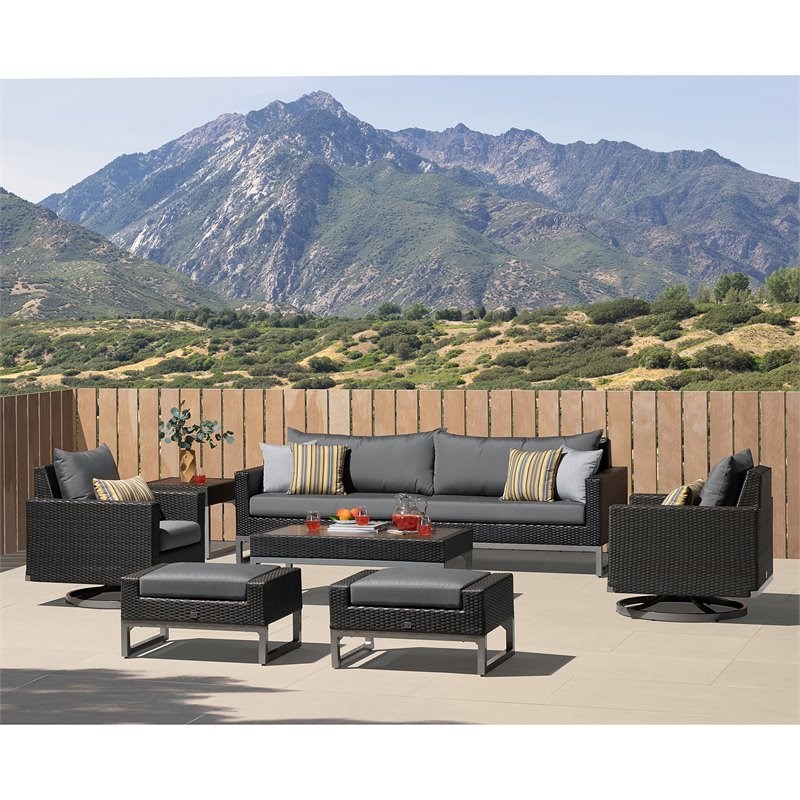 RST Brands Milo 8-piece Aluminum Outdoor Motion Seating Set in Charcoal Gray