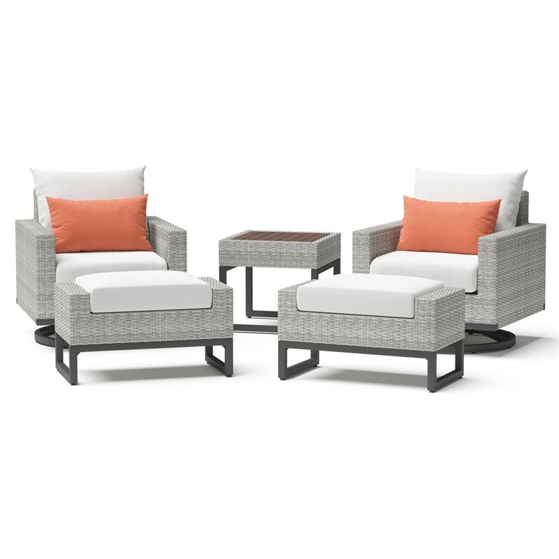 RST Brands Milo 5-piece Wicker and Fabric Motion Club Set in Coral/White/Gray