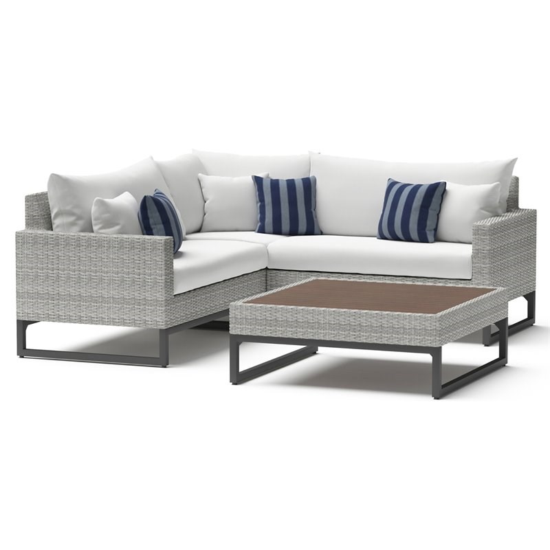 RST Brands Milo 4-piece Wicker and Fabric Sectional in Centered Ink/White/Gray