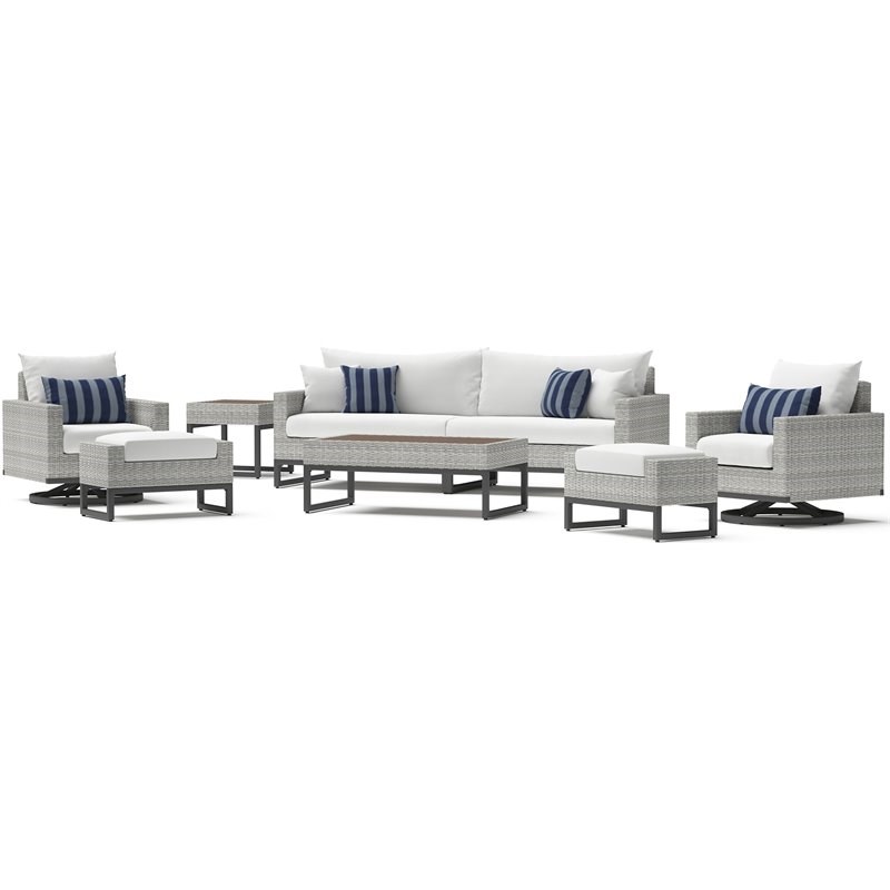 RST Brands Milo 8-piece Wicker and Fabric Motion Seating Set - Ink/White/Gray