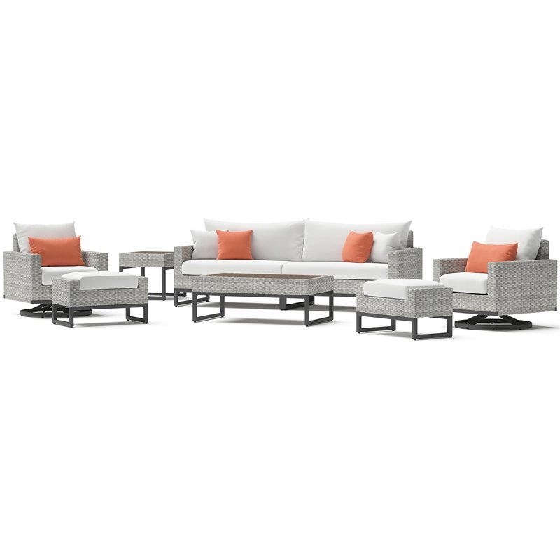 RST Brands Milo 8-piece Wicker and Fabric Motion Seating Set in Coral/White/Gray