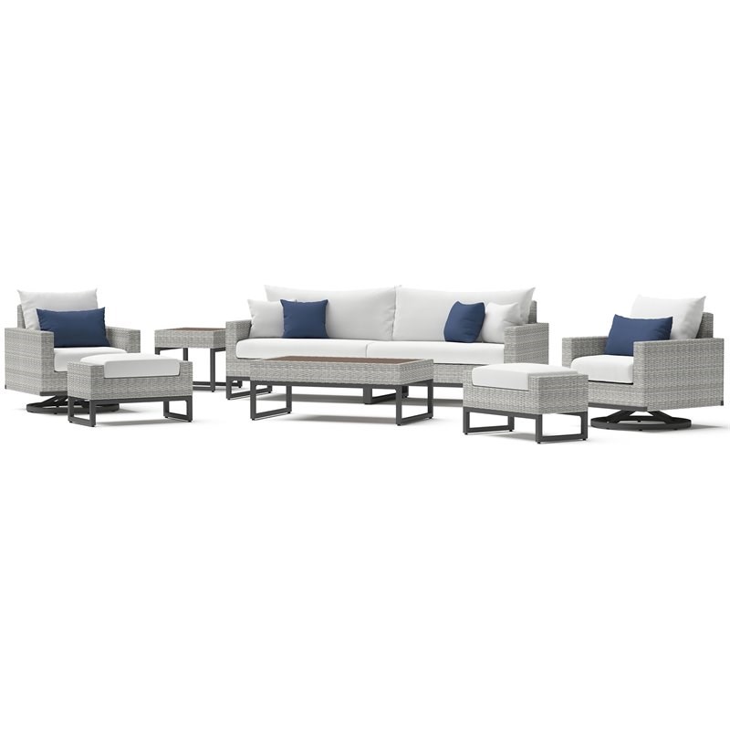 RST Brands Milo 8-piece Wicker and Fabric Motion Seating Set in Ink/White/Gray