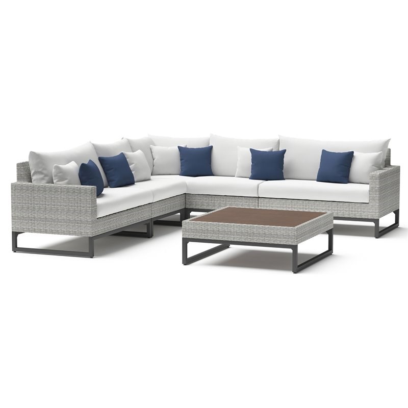 RST Brands Milo 6-piece Wicker and Fabric Sectional in Bliss Ink/White/Gray