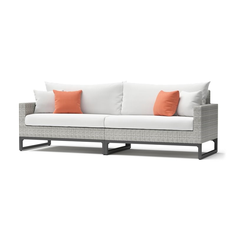 RST Brands Milo 6-piece Wicker and Fabric Fire Sectional - Cast Coral/White/Gray