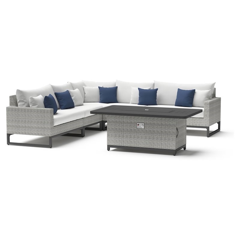 RST Brands Milo 6-piece Wicker and Fabric Fire Sectional in Bliss Ink/White/Gray