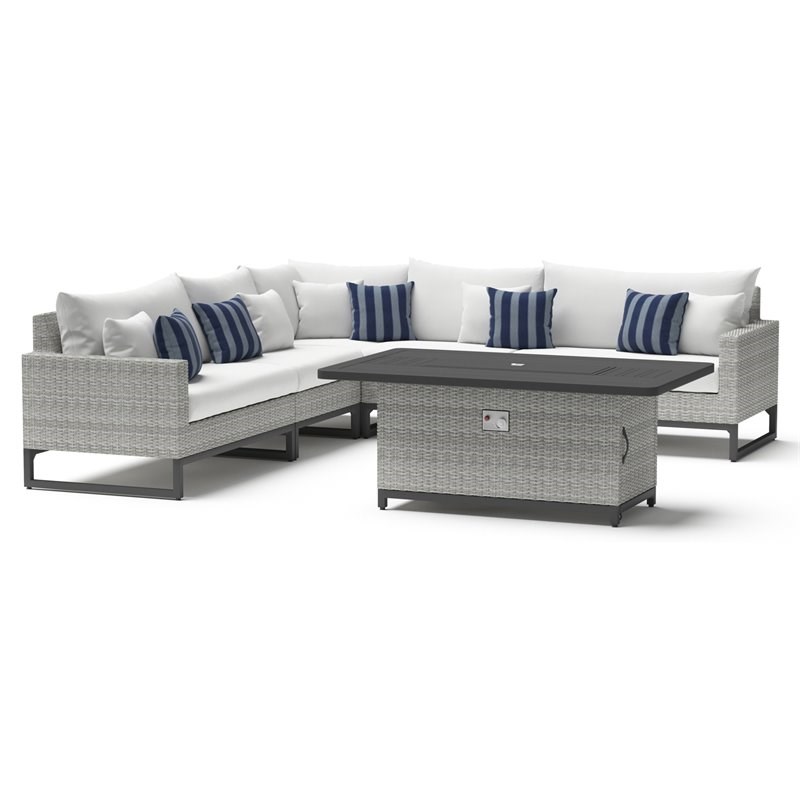 RST Brands Milo 6-piece Wicker and Fabric Fire Sectional in Ink/White/Gray