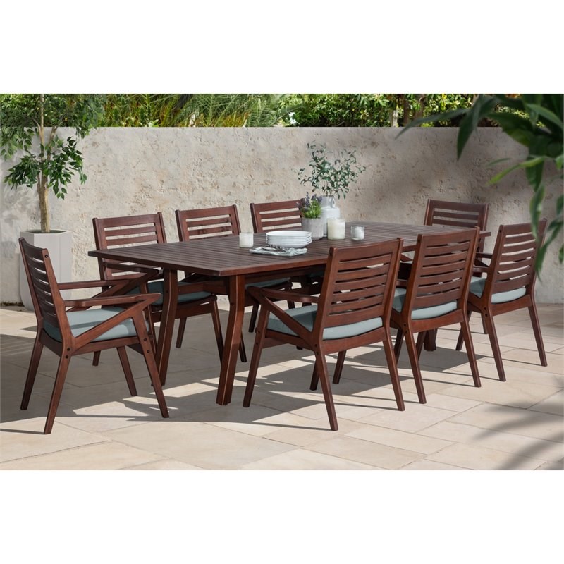 RST Brands Vaughn 9 PC Sunbrella Fabric Outdoor Dining Set in Spa Blue/Brown