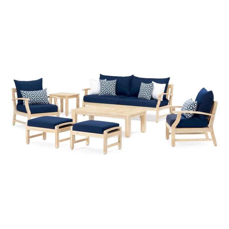 RST Brands Kooper 7 PC Sunbrella Fabric Sofa & Club Chair Set in Navy Blue