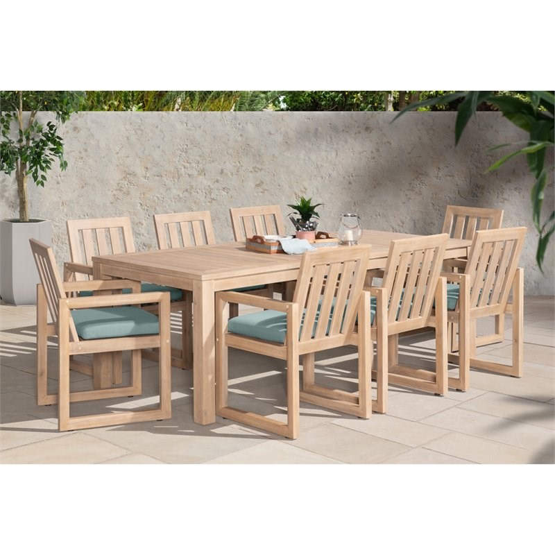 RST Brands Benson 9 PC Sunbrella Fabric Outdoor Dining Set in Spa Blue/Natural