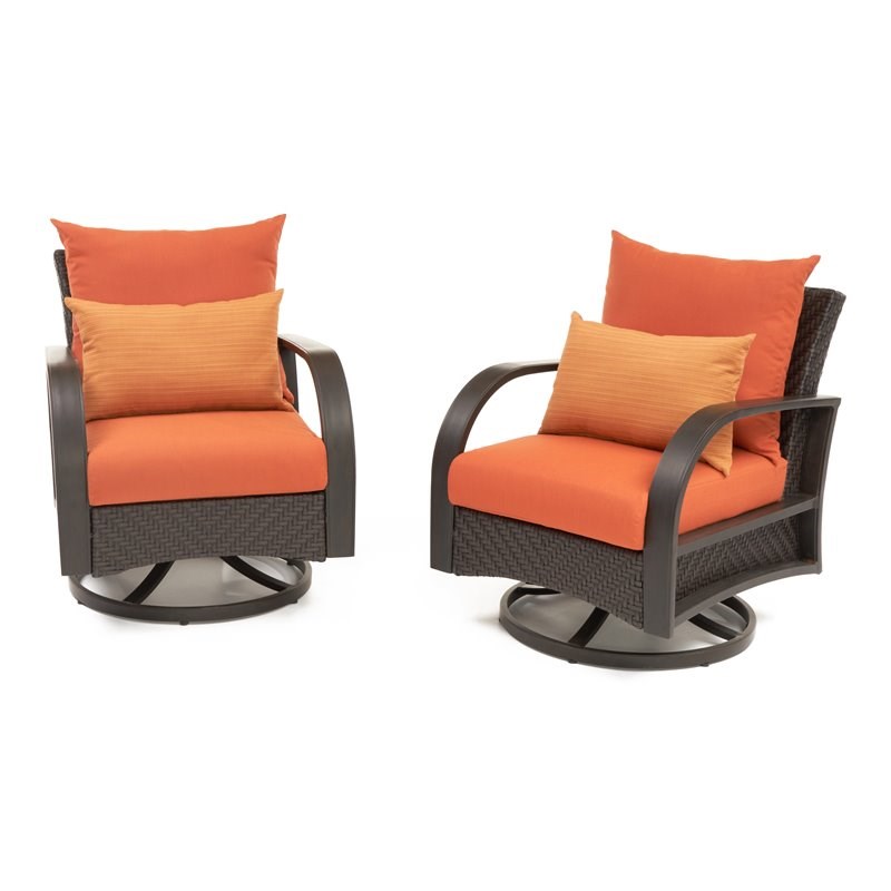 RST Brands Barcelo Sunbrella Fabric Motion Club Chair in Tikka Orange (Set of 2)