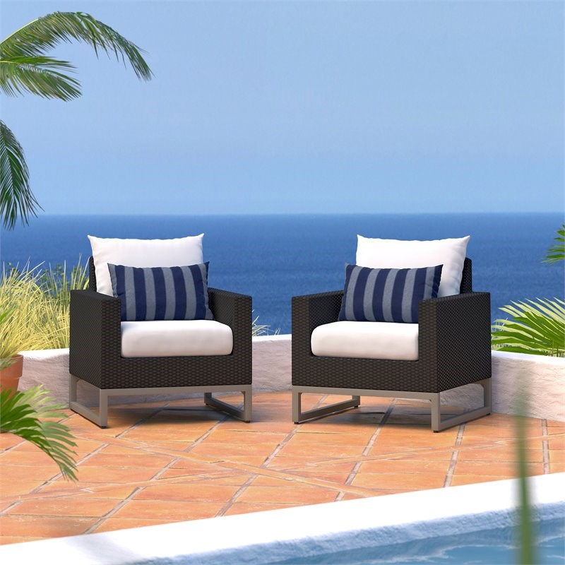 RST Brands Milo Sunbrella Fabric Outdoor Club Chairs in Centered Ink/Espresso