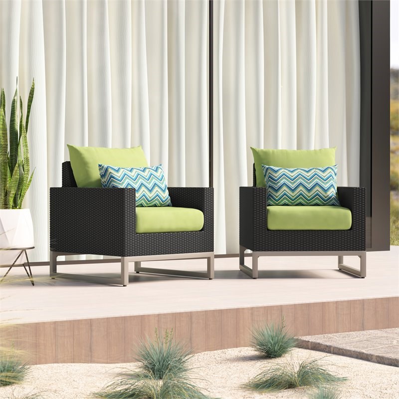 RST Brands Milo Sunbrella Fabric Outdoor Club Chairs in Ginkgo Green/Espresso