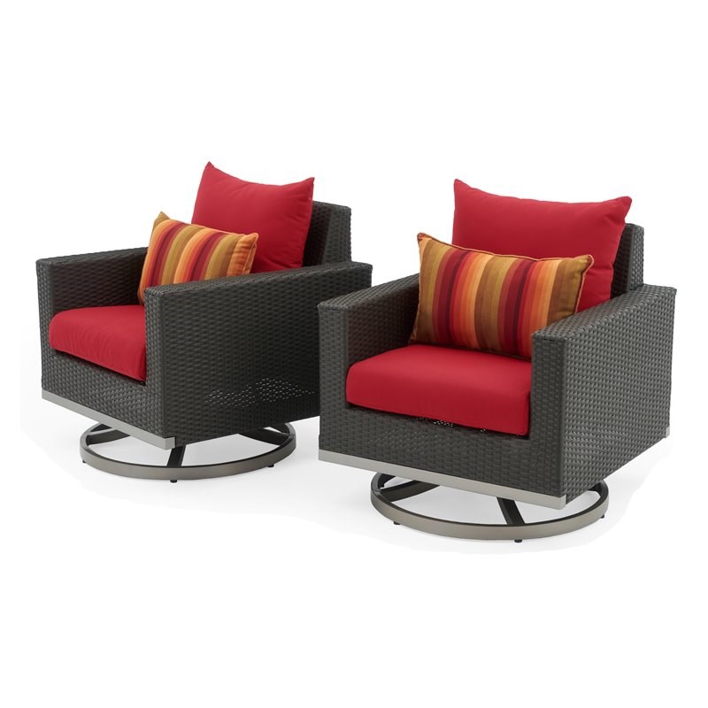 RST Brands Milo Sunbrella Fabric Motion Club Chairs in Sunset Red/Espresso