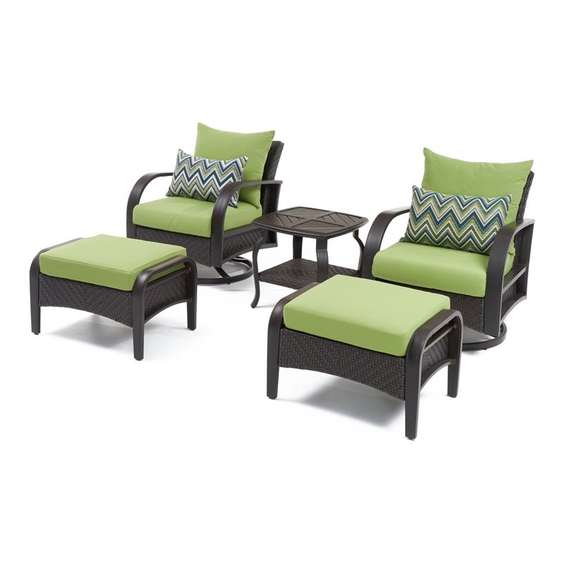 RST Brands Barcelo 5 PC Sunbrella Fabric Outdoor Motion Club Set in Ginkgo Green