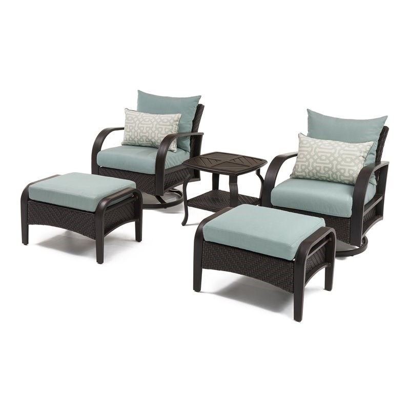 RST Brands Barcelo 5 PC Sunbrella Fabric Outdoor Motion Club Set in Spa Blue