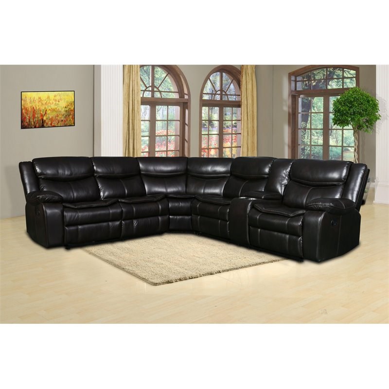 Titan Furnishings Modern Faux Leather Reclining Sectional in Brown