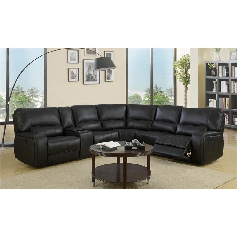 Titan Furnishings Modern Faux Leather Upholstered Sectional in Black