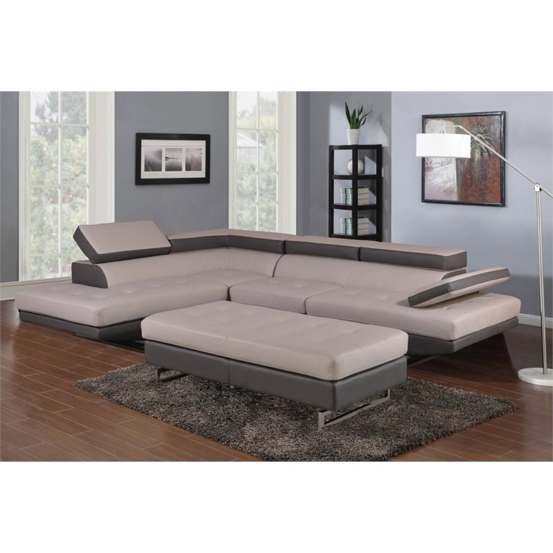 Titan Furnishings Faux Leather Sectional with Left Arm Facing in L Gray/D Gray