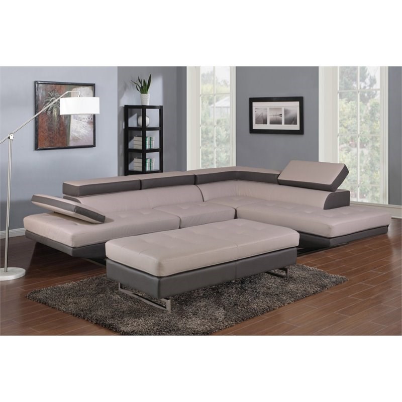 Titan Furnishings Faux Leather Sectional with Right Arm Facing in L Gray/D Gray
