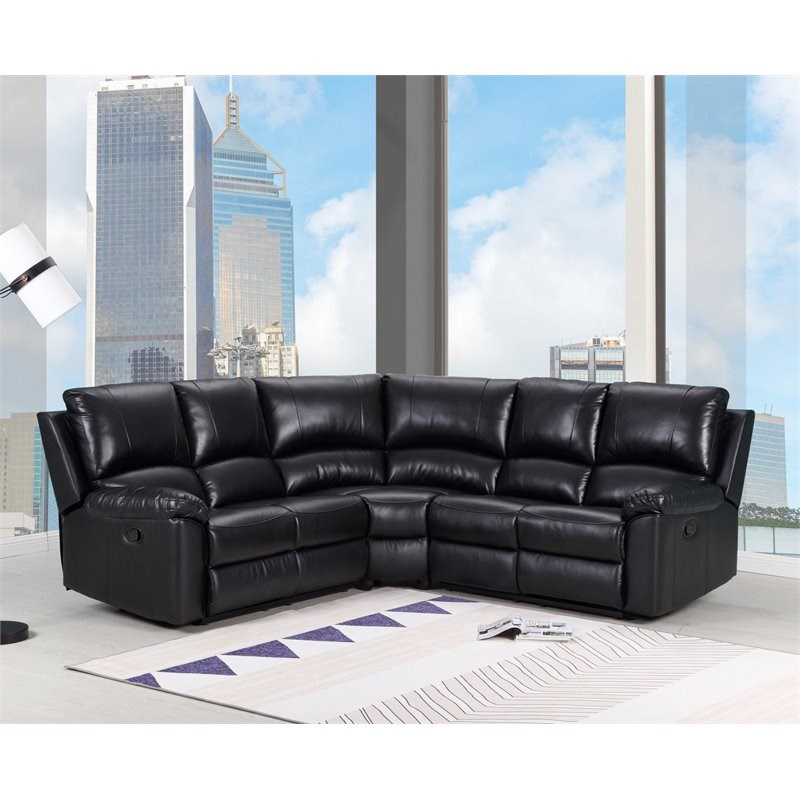 Titan Furnishings Transitional Faux Leather Power Reclining Sectional in Black